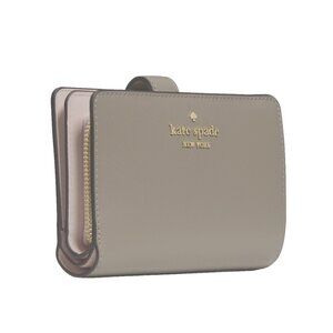 New Kate Spade Medium Compact Bifold Wallet Saffiano Leather Oyster Shell